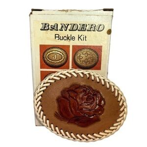 NWT Vintage Tandy Bandero Buckle Kit Leather Tooled Rose Belt Buckle Whipstich